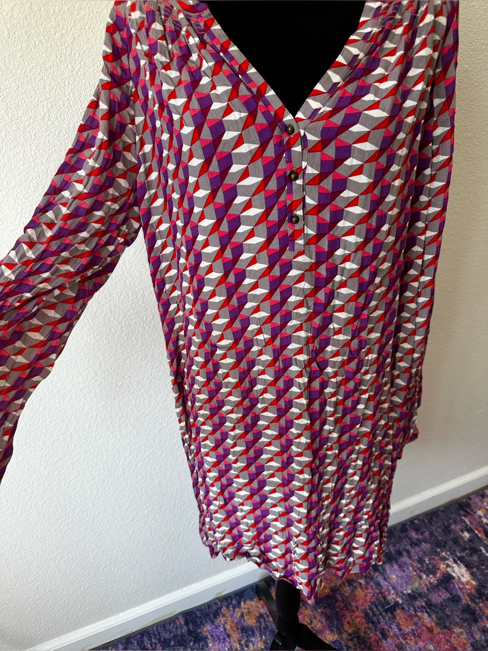 Banana Republic Geometric Print Tunic Dress Size 16 Purple Pink Red